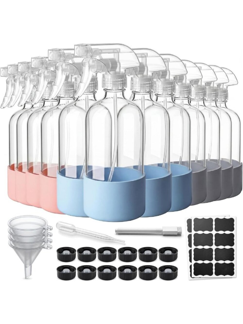 GIRAVO Glass Spray Bottles for Cleaning, 12 Pack 16 oz Refillable